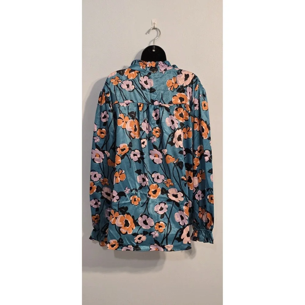 NWT FATE Women's Floral Long Sleeve Peasant Blouse Blue Orange‎ White Size 3XL
